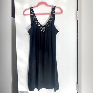 Nordstrom Wool & Cashmere black mini dress with chrome embellished neck low back